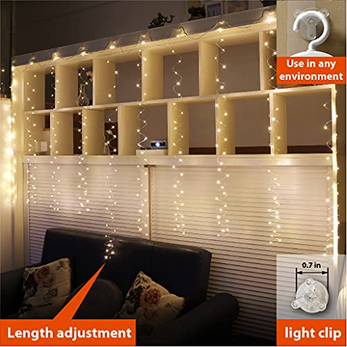 ZSJWL 300 LED Curtain Fairy Lights with Remote, 8 Modes 9.8 × 9.8 Ft Curtain String Light USB Plug in, Twinkle Silver Wire...
