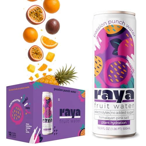 Raya Fruit Water, Passion Fruit Punch, 16.9 fl oz (12-Pack) – 46% Juice, No Added Sugar, Rich in Vitamin C & Electrolytes,...