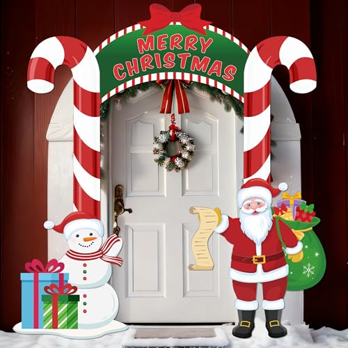 Christmas Door Banner Snowman and Santa Claus Party Porch Banners Merry Hanging Backdrop Candy Cane Photo Booth Props for ...