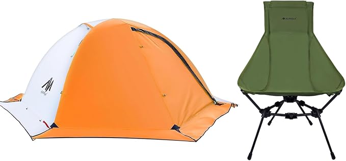 Camping Chair + Backpacking Tent, Orange 2 Person 4 Season Tent & Ultralight High Back Aluminum Widen Frame Structure Fold...