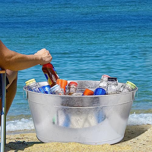 Large 6-Gallon Galvanized Tin Beverage Tub, 20x14x10 inches (Pack of 2)