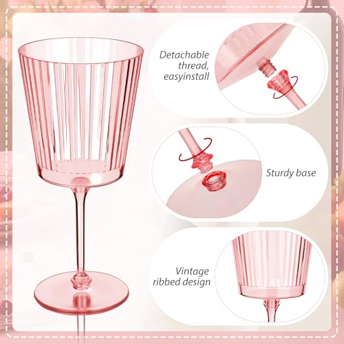 Domensi 24 Pack Plastic Wine Glasses Disposable 13 oz Ribbed Wine Glasses with Stem Unbreakable Reusable Cocktail Cups for...