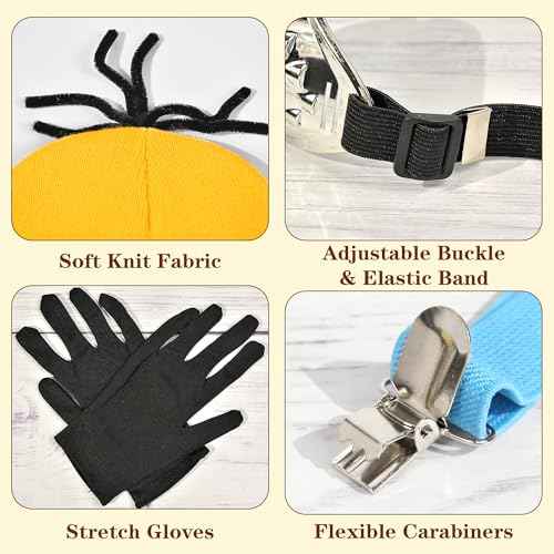 Halloween Costumes for Women Adult, 3PCS Steampunk Goggles Yellow Beanie Hat & Black Gloves and Blue Suspenders for Men Women Funny Halloween Costumes Cosplay Party Set