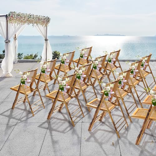 VINGLI Bamboo Folding Chair, Foldable Dining Wood Chairs Comfortable Seat for Outdoor & Indoor, Patio, Porch, Wedding, Par...