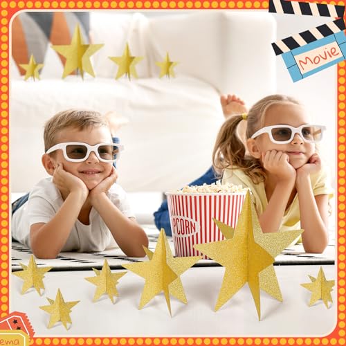 Sinload 45 Pcs 3D Star Centerpiece Movie Night Decoration for Table in 3 Sizes Hanging Supplie for Red Carpet Film Show Th...