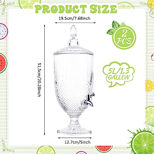 Bokon 2 Pieces Drink Dispensers for Parties Crystal Iced Beverage Dispenser with Stand and Spigot, Glass Liquid Containers...