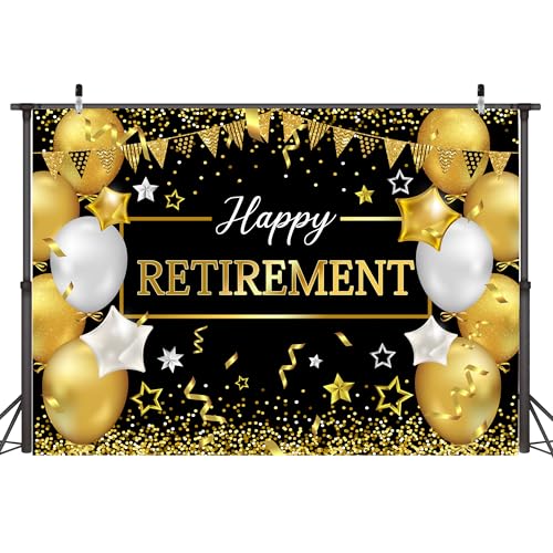 Art_Angels Retirement Background 7 x 5 ft Black and Gold Happy Retirement Backdrop Women Men Party Decorations Banner Phot...