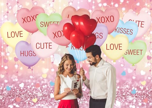 Valentines Backdrop 7x5FT Sweethearts Candy Conversation Hearts Party Decorations Sweet Heart Valentines Background for Ho...