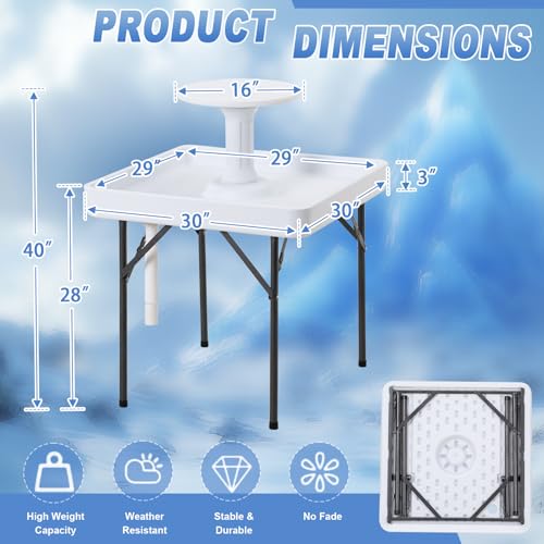 Haddockway Two-Tier Ice Cooler Table, Square Ice Tables for Parties with Drain, Removable Matching Skirt & Rounded Tray, F...