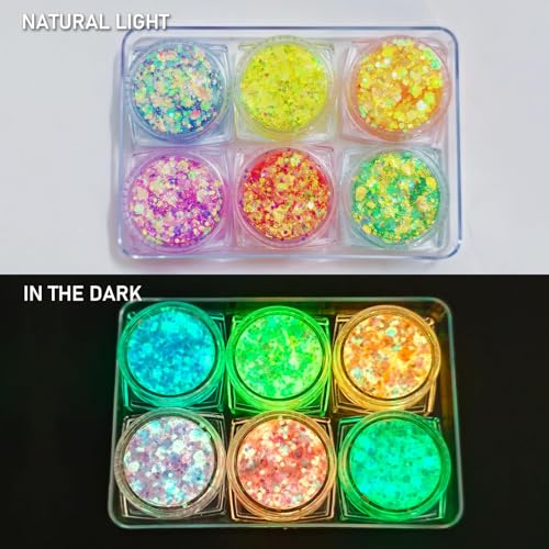 MiraWish 6 Colors Glow Body Glitter Gel, Glow in The Dark Hair Face Glitter Gel, Rave Accessories for Festivals Carnival U...