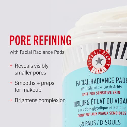 First Aid Beauty - Facial Radiance Pads with Glycolic & Lactic Acids, Daily Exfoliating Pads with AHA, Visibly Smaller Por...
