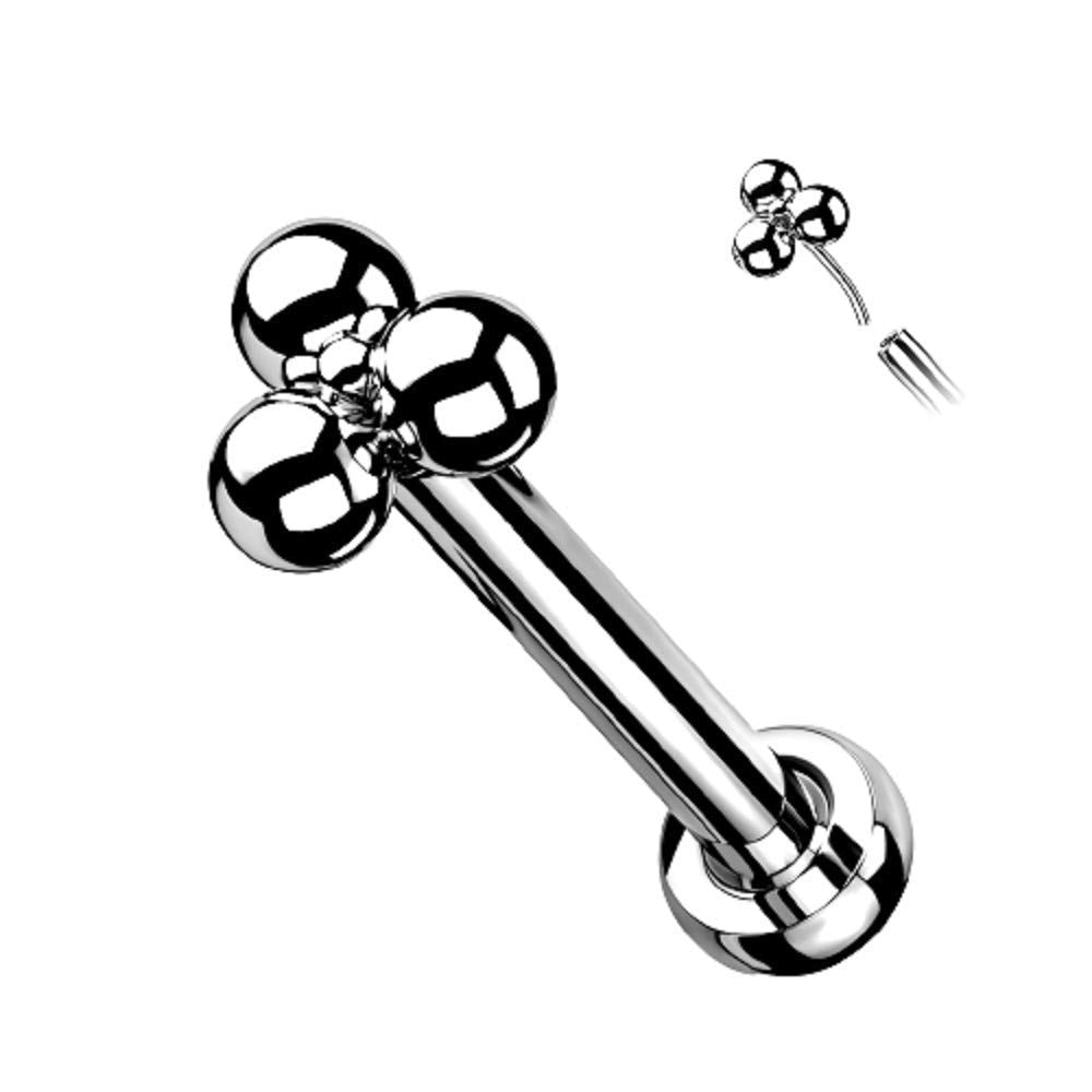 Pierced Owl 16-20G Implant Grade Titanium Threadless Push-in Triple Ball Cluster Flat Back Labret Monroe Lip Cartilage Helix Con