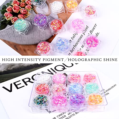 Ownest 12 Colors Holographic Chunky Glitter Gel Set, Christmas Party Makeup Face Body Eye Lips Hair Nail Cosmetic Festival...