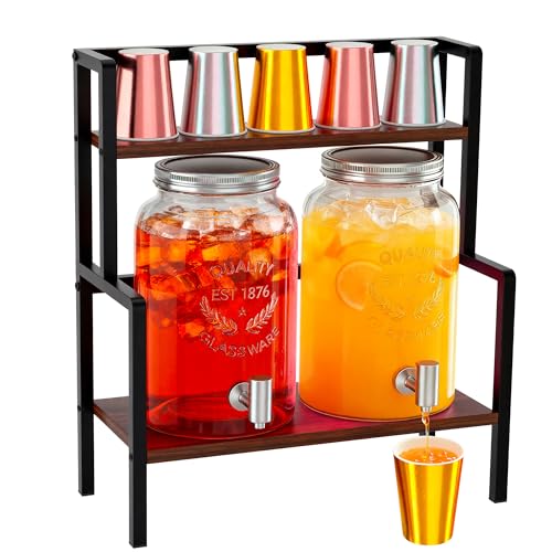 2PCS 1.5 Gallon Drink Dispenser - Glass Beverage Dispenser With Wood Stand and Leakproof Stainless Steel Spigot, Large Dri...