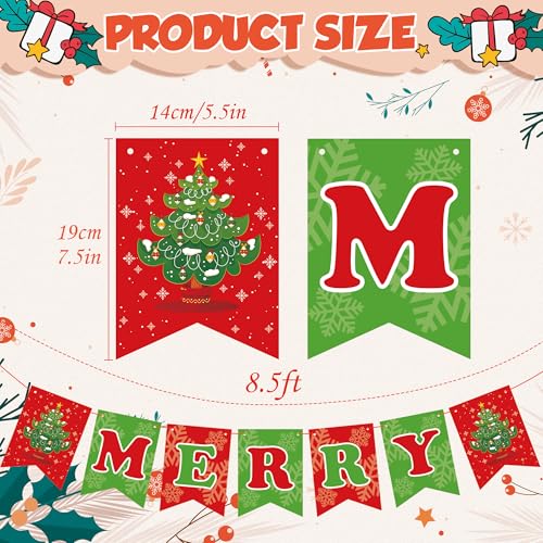 OHOME Christmas Party Decorations - Merry Christmas Banner | CHRISTMAS Decorations for Indoor Outdoor - Xmas Backdrop Garl...