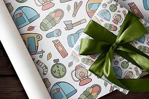 Cute Kawaii Camping Gear Wrapping Paper Premium Father's Day Gift Wrap Camp Birthday Theme Birthday Party Decoration Tent ...