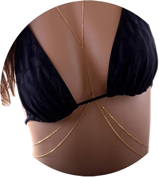 14K Gold Plated Sexy Body Chains for Women, Layered Rhinestone Crossover Bikini Bra Body Jewelry, Summer Beach Crystal Bel...