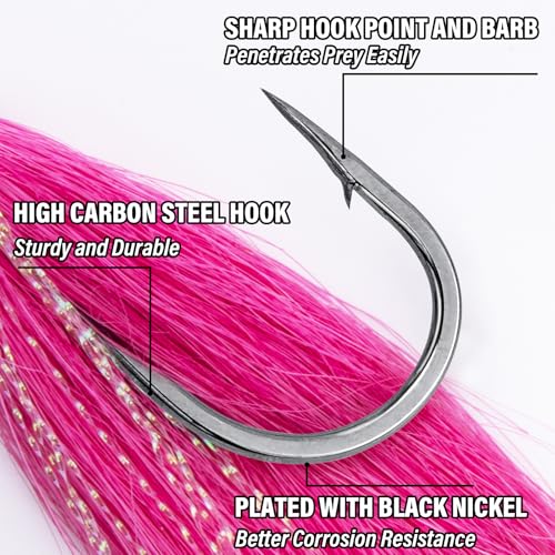 Alwonder 5-Pack Bucktail Jigs Hair Jigs Saltwater Freshwater Fishing Bucktail Lures Surf Fishing Jig Heads White Luminous ...