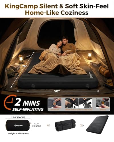 KingCamp PREMIUM DOUBLE Self Inflating Sleeping Pad with Air Pump, 7.5 R-Value Air & Foam Camping Mattress 2 Person, 3" Th...
