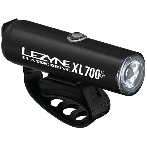 LEZYNE Classic Drive XL 700+ Bicycle USB-C Rechargeable IPX7 White LED Front Light w/Multiple Solid & Flash Modes | Integrated Versatile Strap Mount Compatible with Handlebars, 700 Lumens, Satin Black