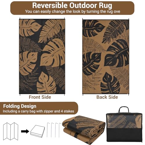 GarveeLife Outdoor Plastic Straw Rug 9x12 UV Resistant Waterproof Patio Rug, Reversible RV Camping Mat with Portable Bag &...