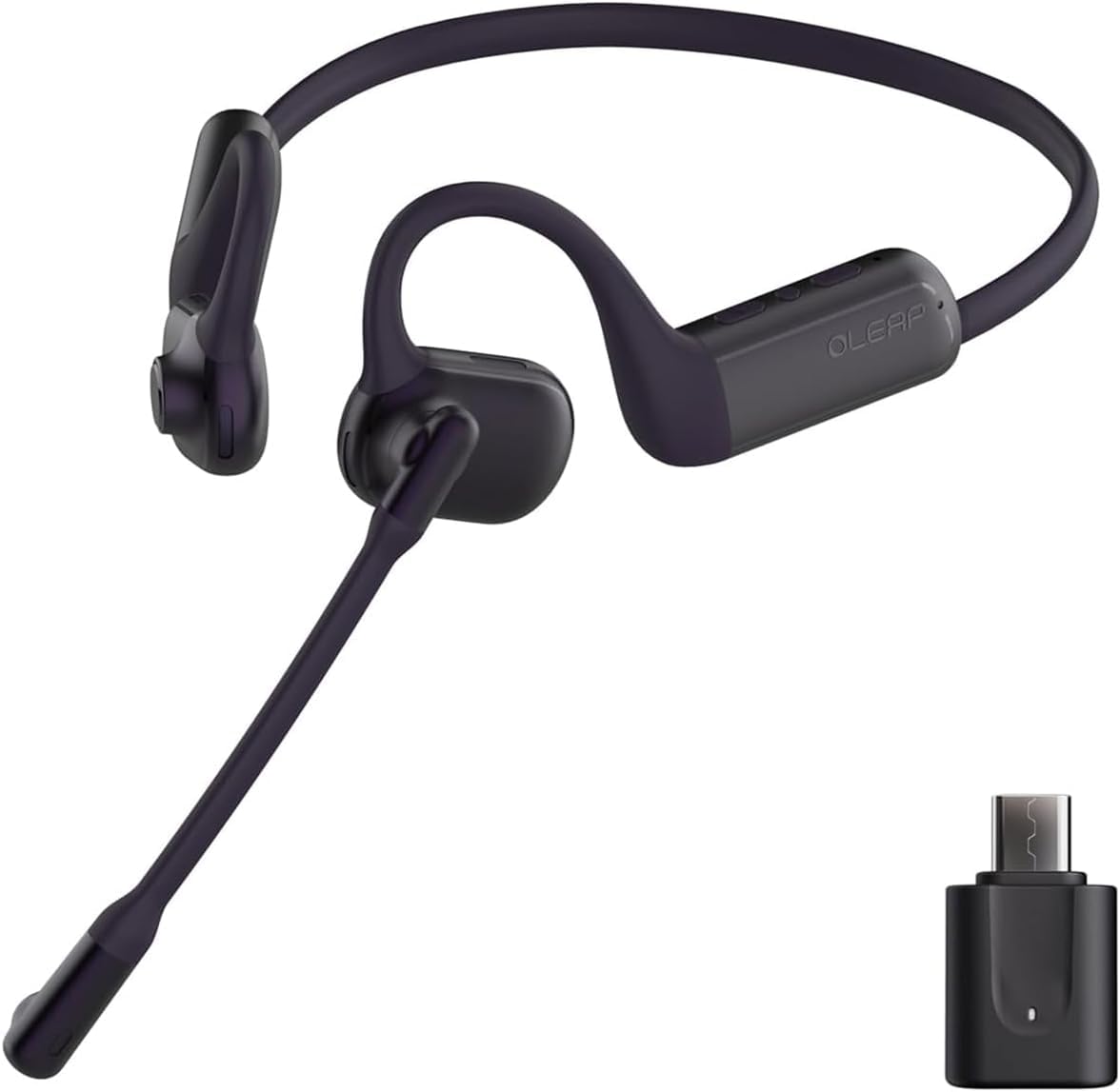 oleap Pilot P200b Pro Wireless Headset with Mic for Work, 50dB Noise Cancelling Headphones with AI ENC, Bluetooth 5.3 USB-C Dongle - Wireless Computer Headset for Meetings and Calls