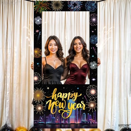 KatchOn, New Year Photo Booth Frame Banner - Large, 72x36 Inch | Happy New Year Photo Booth Frame, New Years Eve Party Sup...