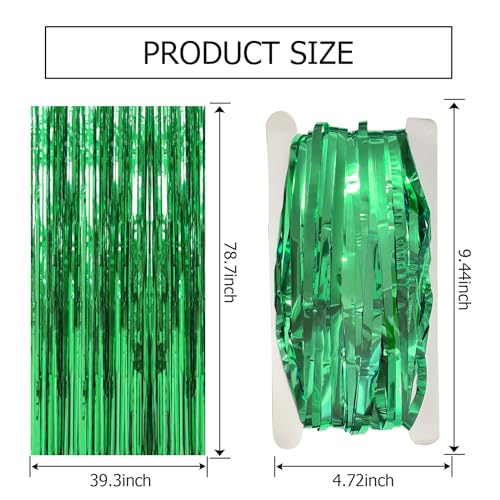 2 Pack Green Streamers Backdrop Jungle Party Decorations Foil Fringe Backdrop Curtains Photo Booth Backdrop for Birthday D...