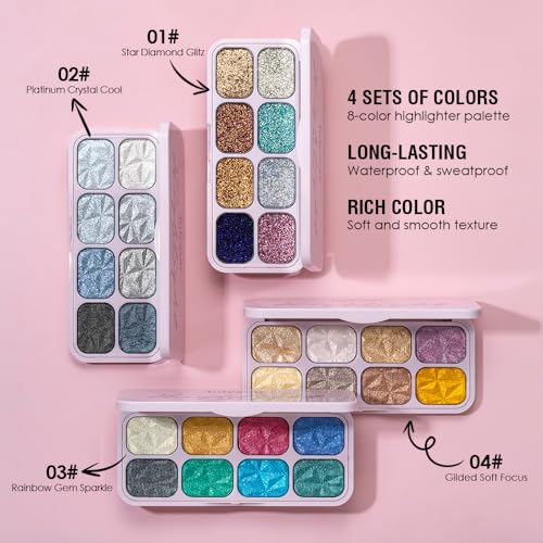 BAISEN DIARY 8-Color Glitter Eyeshadow Palette, Star Diamond Glitz, High Shine Metallic & Sparkle Shades, Long-Lasting Wat...