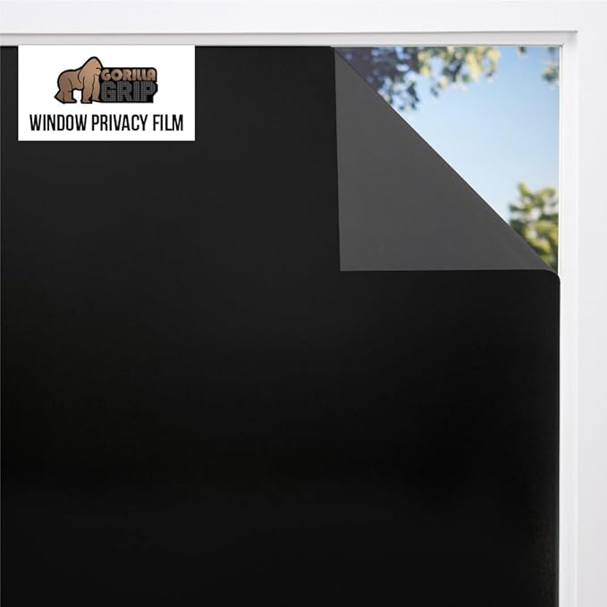 Gorilla Guard Two Way Sun Blocking Window Privacy Film, 29.5" x 78.7", Strong Static Clings to Glass Windows, Peel and Stick, Removable No Residue Stickers, Decorative Bathroom Door Coverings, Black