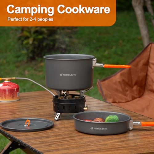 Odoland Camping Cookware Mess Kit, Non-Stick Lightweight Camping Pot and Fry Pan Set with Mesh Bag for Backpacking, Outdoo...