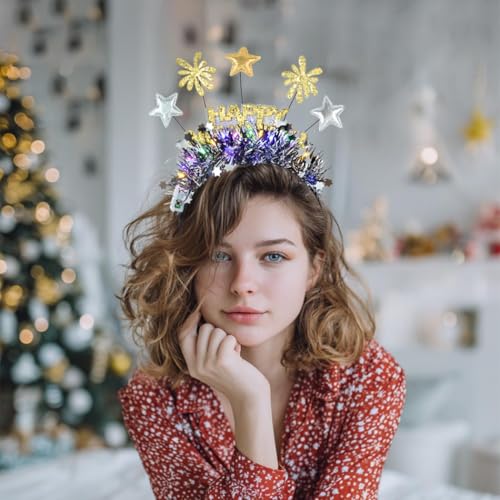 Gangel Light Up New Year Headband LED Christmas Hairband Sparkling Tinsel Headbands Festival Hair Accessories for Women
