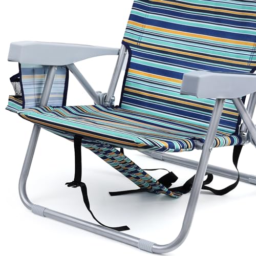 Yestomo Backpack Beach Chair for Adults, Folding Beach Chair with 4 Positions, Heavy Duty Chair with Large Cooler Pouch Su...