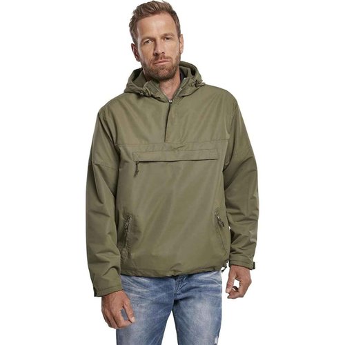 Brandit Individual Wear Men's Fleece-Lined Quarter Zip Windbreaker Pullover - Lightweight Weatherproof Casual Outdoor Jacket, Olive, Large