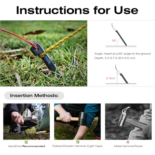 Ultralight Tent Stakes, 4.72 Inch Carbon Fiber Tent Pegs, Lightweight Tent Stakes Backpacking Gear for Camping Hiking (6 P...
