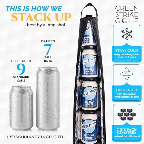 9 Can Insulated Golf Beer Sleeve with 7 Ice Pack Coolers - 8mm Thick Insulation Keeps Drinks Cold and Leak Proof Zipper – ...