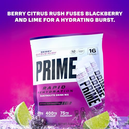 PRIME Rapid Rehydration Electrolyte Powder Sticks, Berry Citrus Rush, Sugar Free Hydration Drink Mix with Sodium, Potassiu...