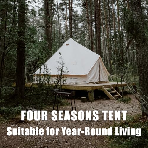 Canvas Bell Tent Yurt Tent 4 Seasons for Camping 100% Cotton Glamping Tents with Stove Jack, Family Camping Outdoor Huntin...