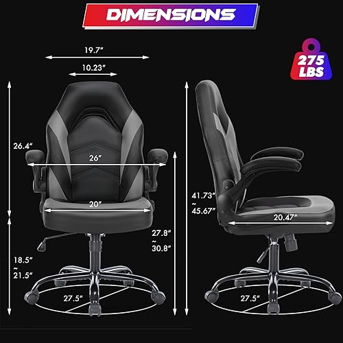 Sweetcrispy Computer Gaming Desk Chair - Ergonomic PU Leather with Comfy Lumbar Support, Height Adjustable Rolling Desk wi...