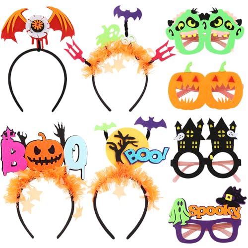 TODDER 4pcs Halloween Headband and 4pcs Halloween Glasses Set
