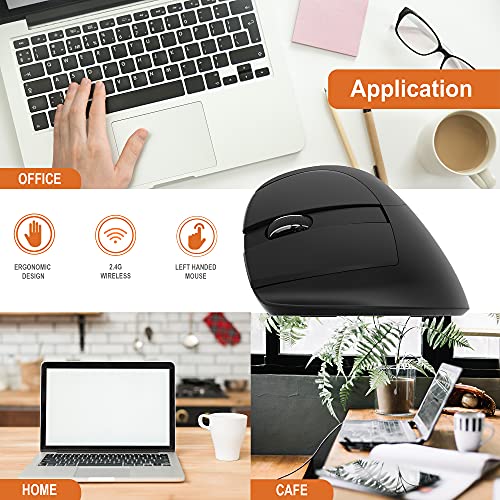 J-Tech Digital Ergonomic Left Hand Mouse with Wireless Connection, AA Battery, 2.4GHz Nano Transceiver, 800, 1200, 1600, 2...