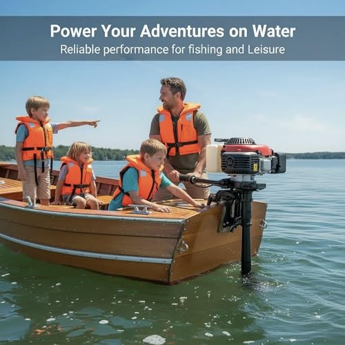 4-Stroke 4HP Outboard Motor, Gas Powered Boat Engine, Air Cooling Outboard Boat Motor, Lightweight Portable Outboard Motor...