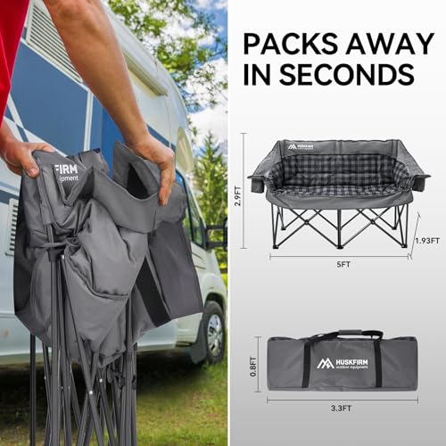 Double Camping Chairs Padded Loveseat Chair for 2 Person - Heavy Duty Oversized Camping Couch for Adults Outdoor Lawn Beac...
