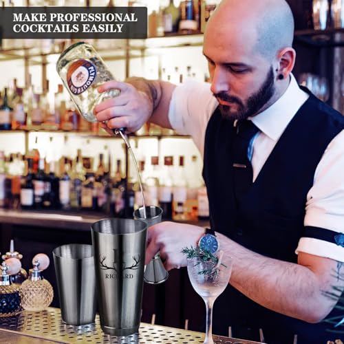 Personalized Cocktail Shaker 24oz - Custom Stainless Steel Bar Kit with Engraved Name, Built-in Strainer & Measuring Jigge...
