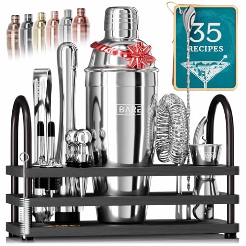 BARE BARREL® Mixology Bartender Kit Bar Set | 14-Piece Cocktail Shaker Set | Martini Barware Mixing Tools for Home Bartend...