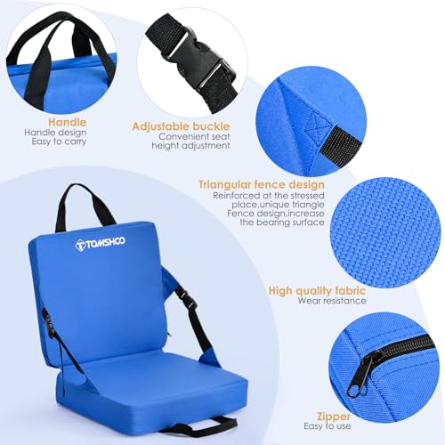 TOMSHOO Portable Stadium Seat Cushion with Backrest Waterproof Nylon Bleacher Cushion Ultralight Seat Padding with Back Su...