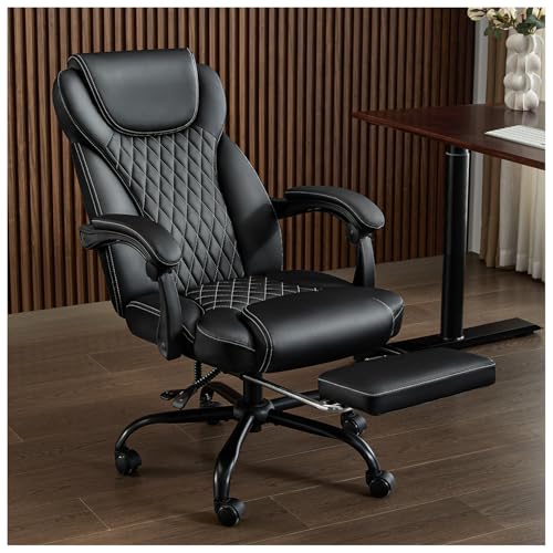 amseatec Office Chair, Big and Tall Office Chair with Foot Rest Ergonomic Chair for Home Desk, Reclining High Back Leather...