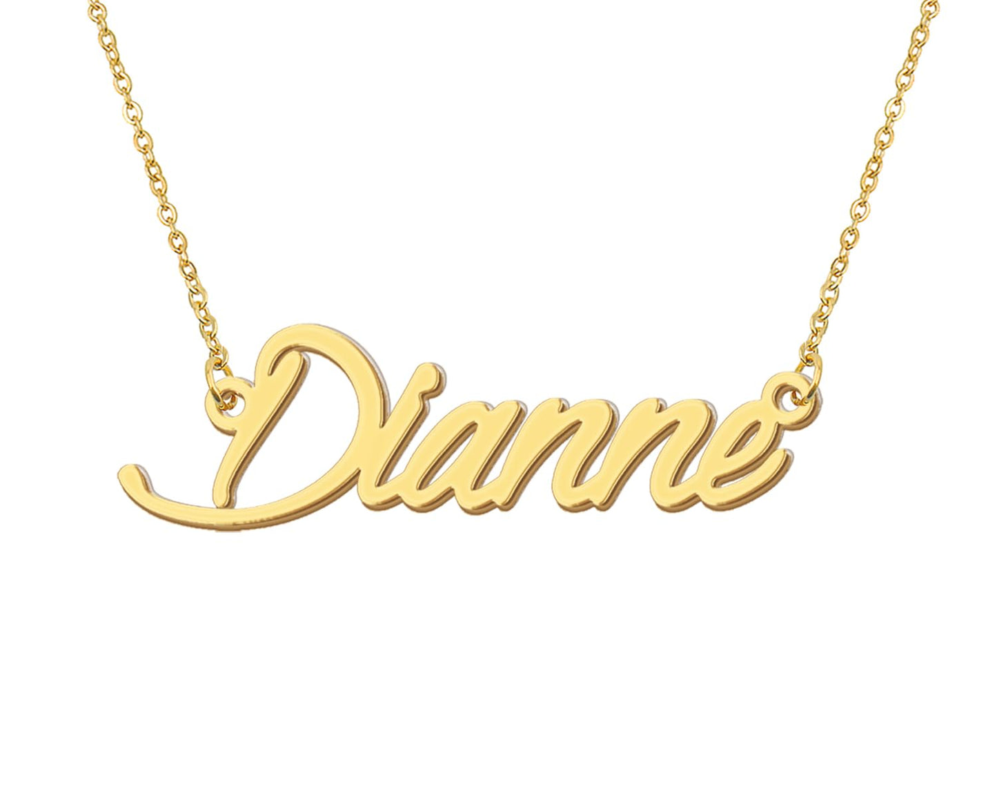 Aoloshow 18k Gold Plated Dianne Name Necklace Tiny Nameplate Necklaces Womens Stainless Steel Jewelry for Christmas