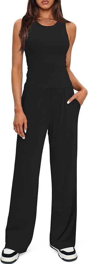 Darong Women's 2 Piece Outfits Lounge Sets Sleeveless Tank Tops Wide Leg Pants Sets Tracksuits Match Sets