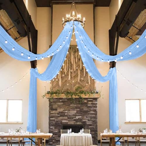 MODFUNS Light Blue Ceiling Drape 5x20ft 4 Panels Chiffon Ceiling Draping Fabric Sheer Wedding Arch Drapery Stage Canopy Ce...